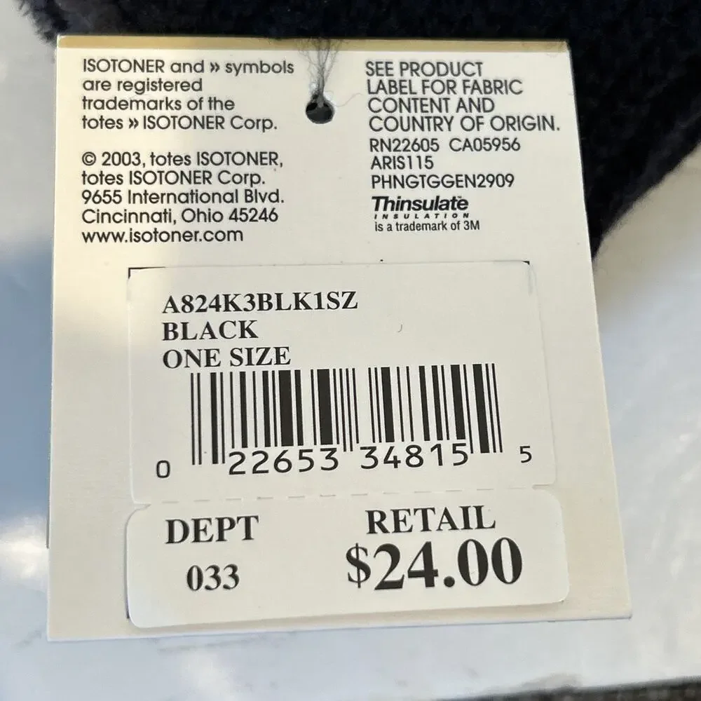 NWT Isotoner Women’s Mittens All Black OSFM One Size Fits Most faux fur lined